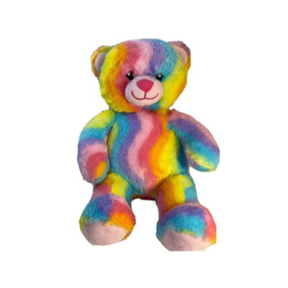 Build-A-Bear Rainbow Bear Plush Stuffed Animal 17" Tie Dye Waves No Sounds Clean